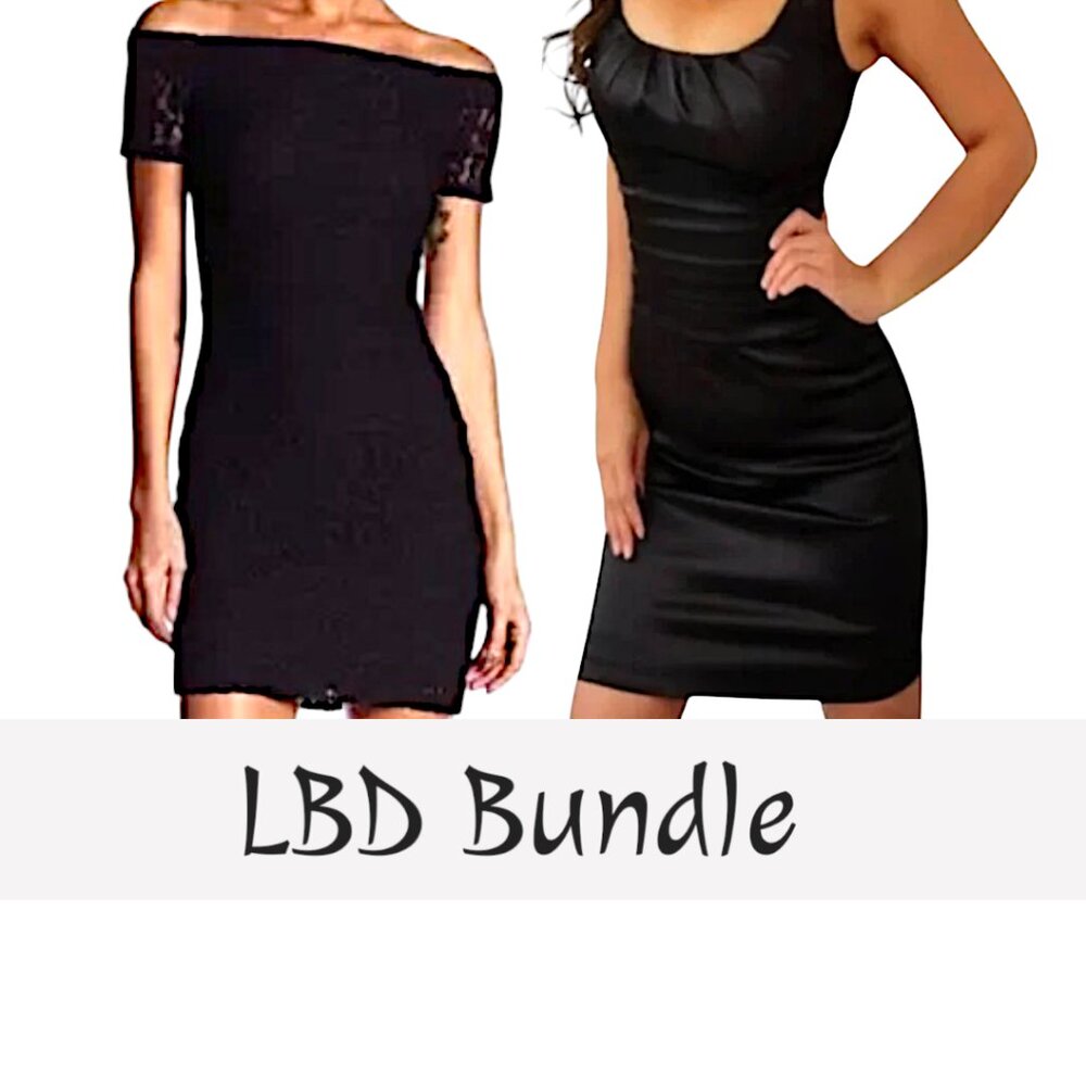 Bundle| Black Satin Mini Dress & Off-Shoulder Black Lace Bodycon (small)